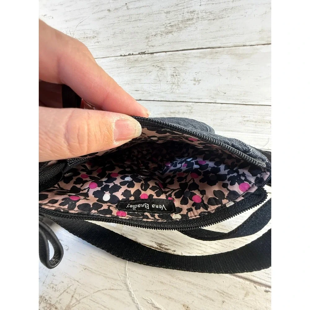 Vera Bradley Quilted Denim Crossbody Bag Dark Wash Blue Floral Lining Hipster